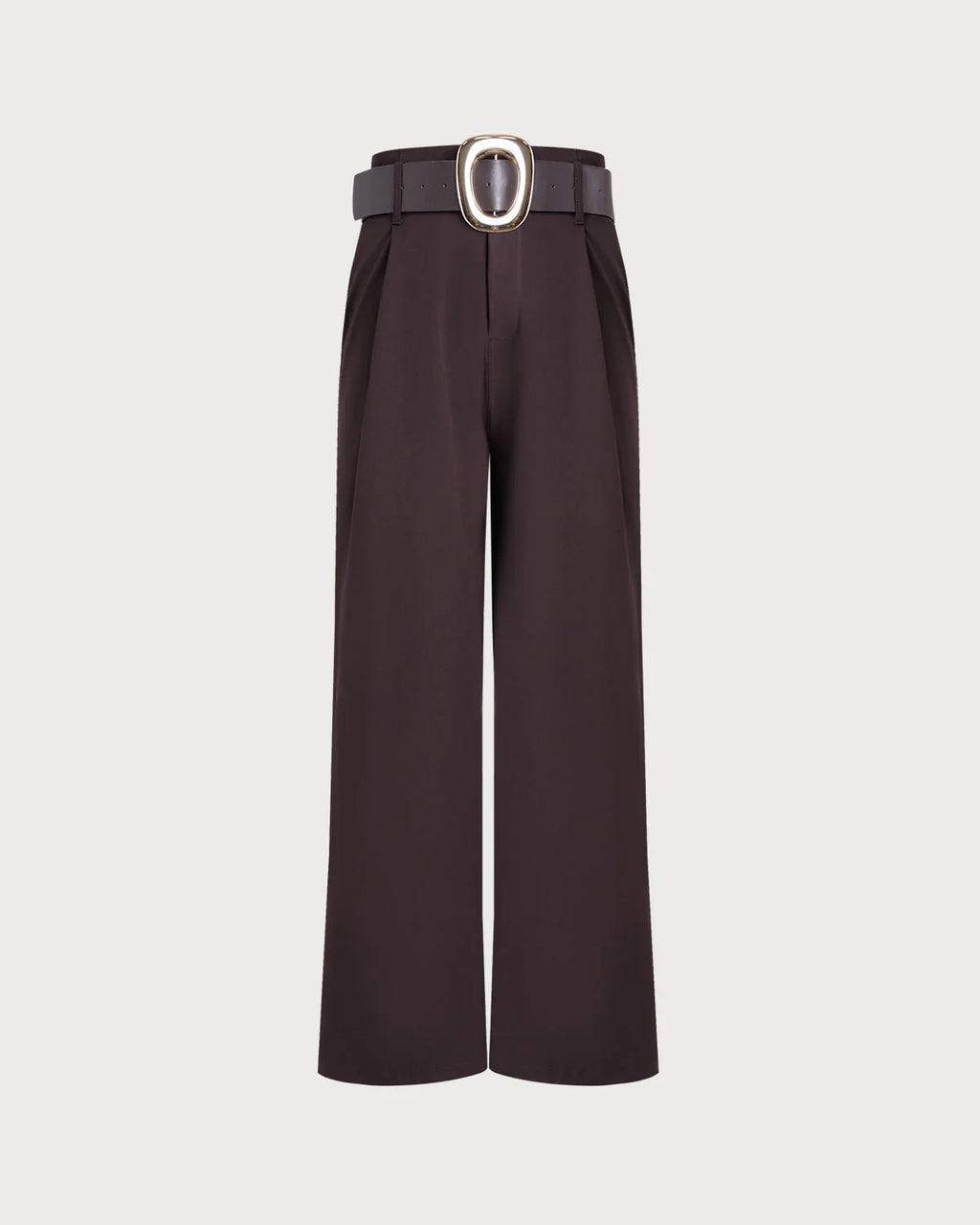 Brown Belted Straight Casual Pants