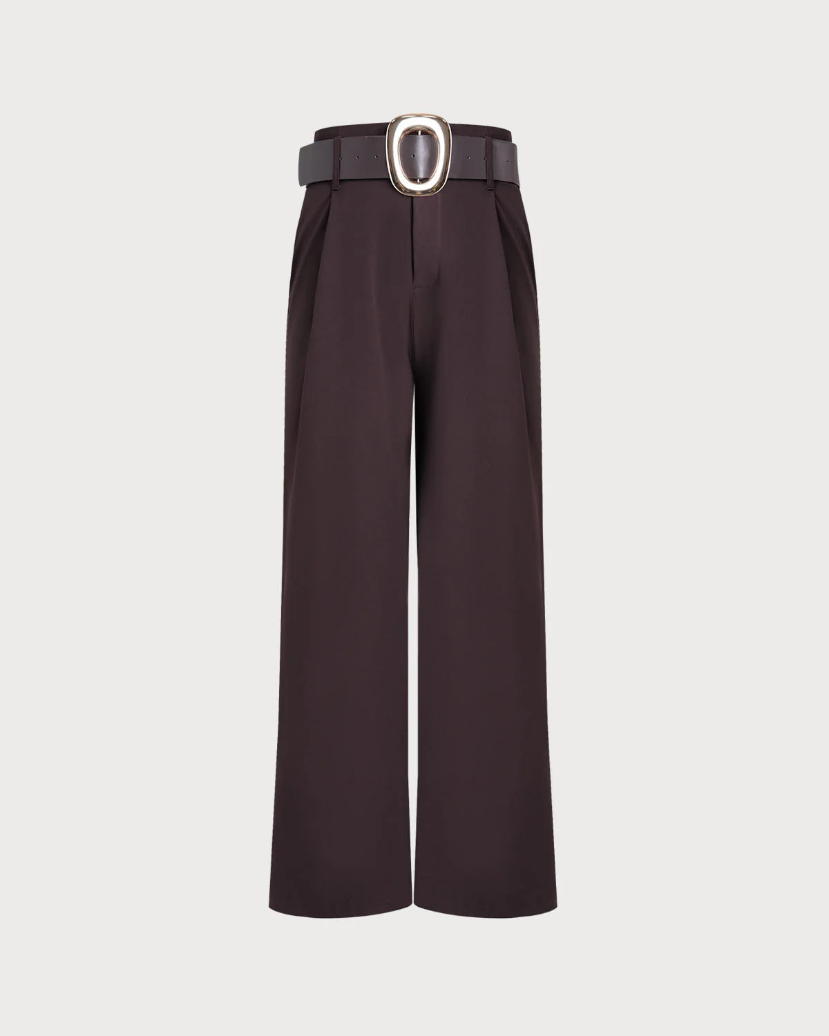 Brown Belted Straight Casual Pants