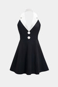 Contrast V-Neck Backless Sleeveless Mini Dress