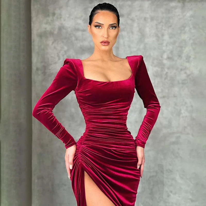 Square Neck Fold High Waist Tuxedo Dress