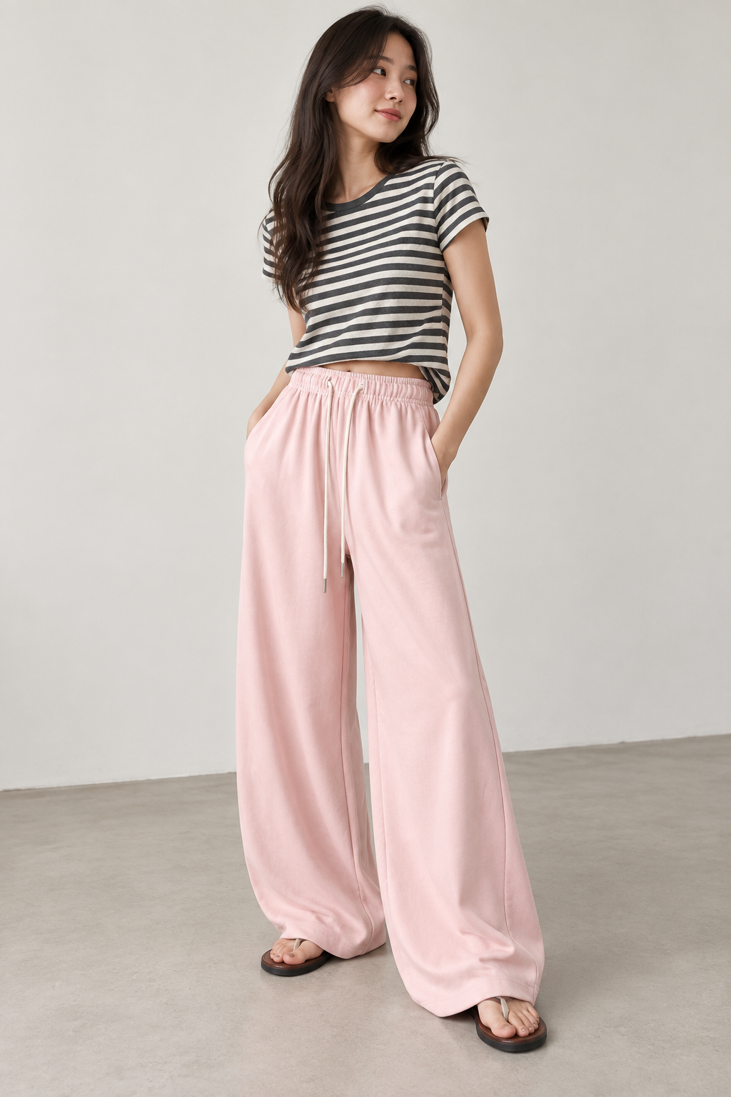Pink wide-leg pants made of cotton blend space cotton