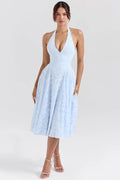Bluebell Floral Jacquard Halter Midi Dress