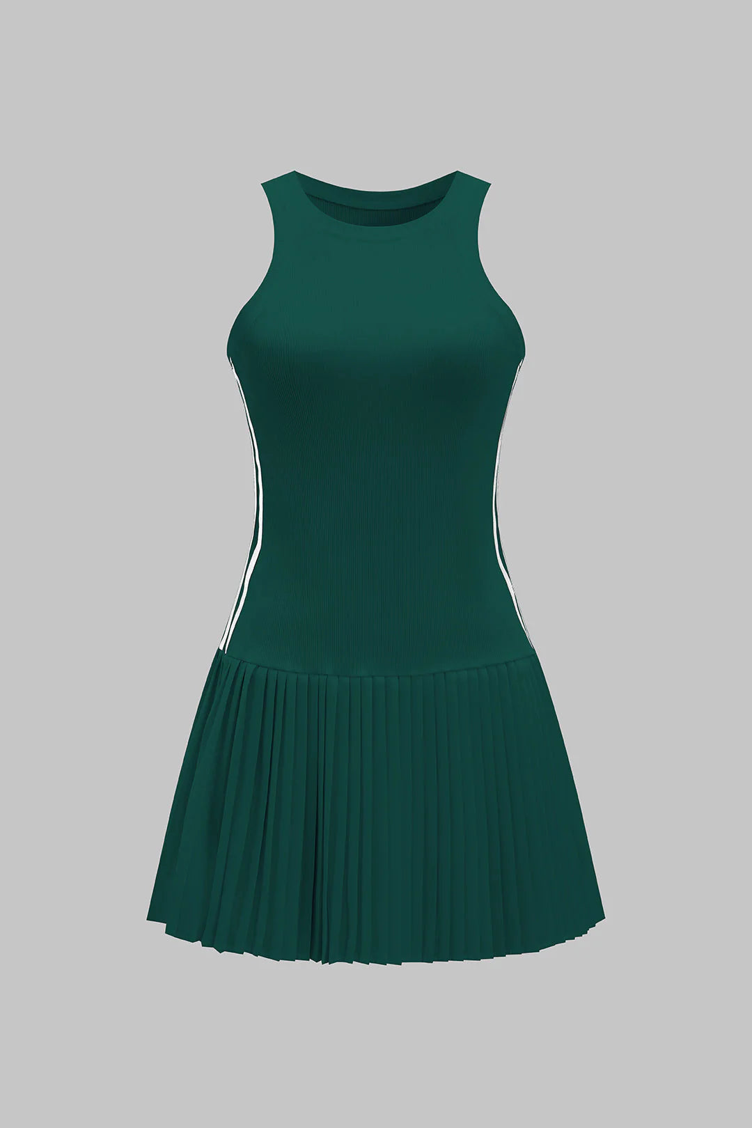 Contrast Stripe Print Pleated Tank Sleeveless Mini Dress