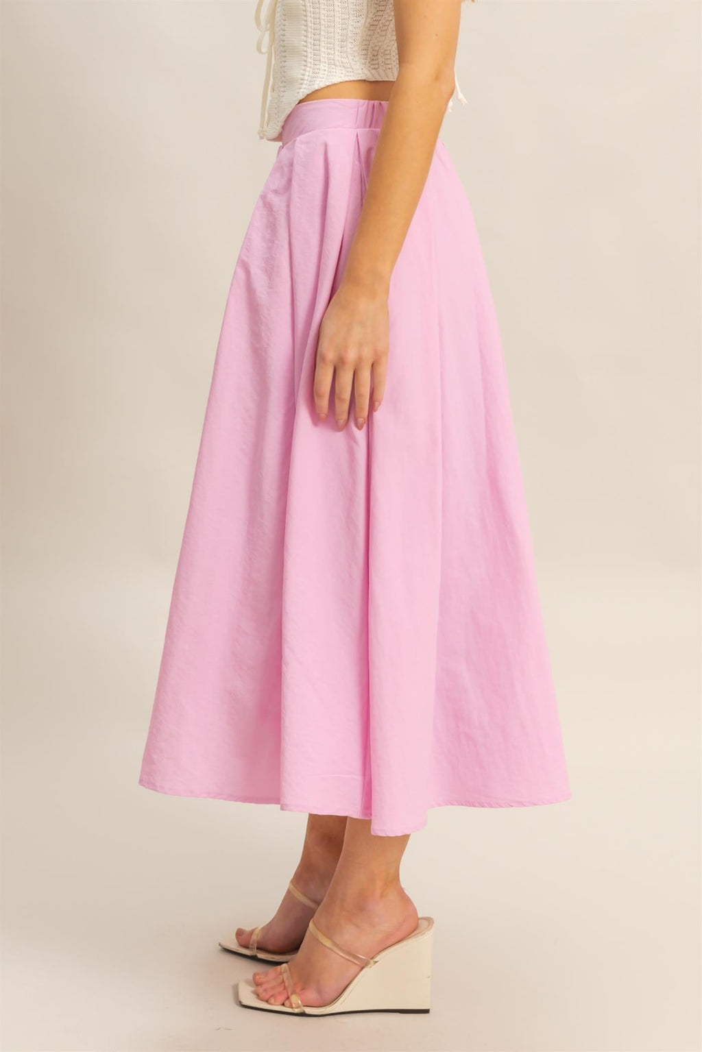 High Waist Pleated Flowy Maxi Skirt