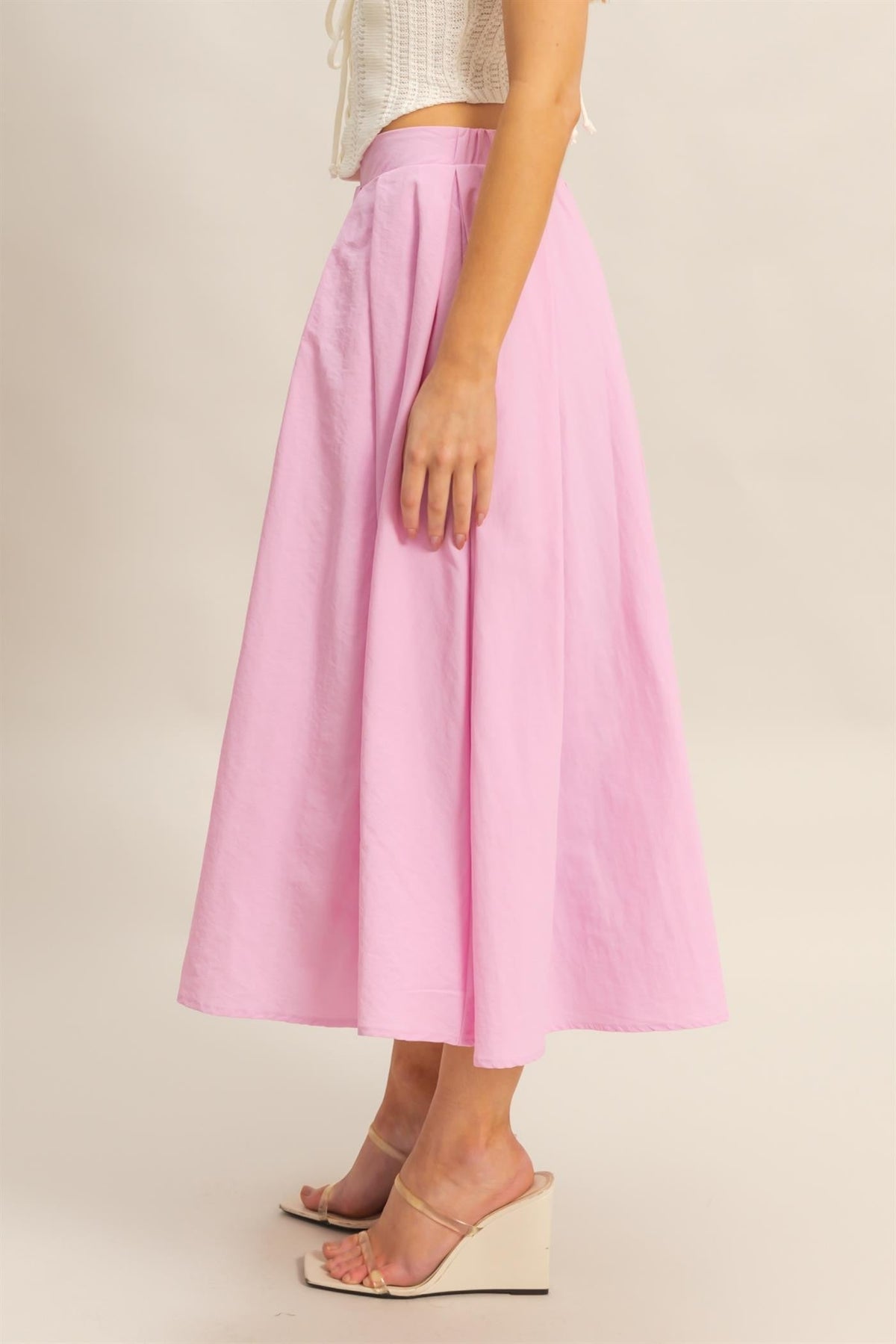 High Waist Pleated Flowy Maxi Skirt