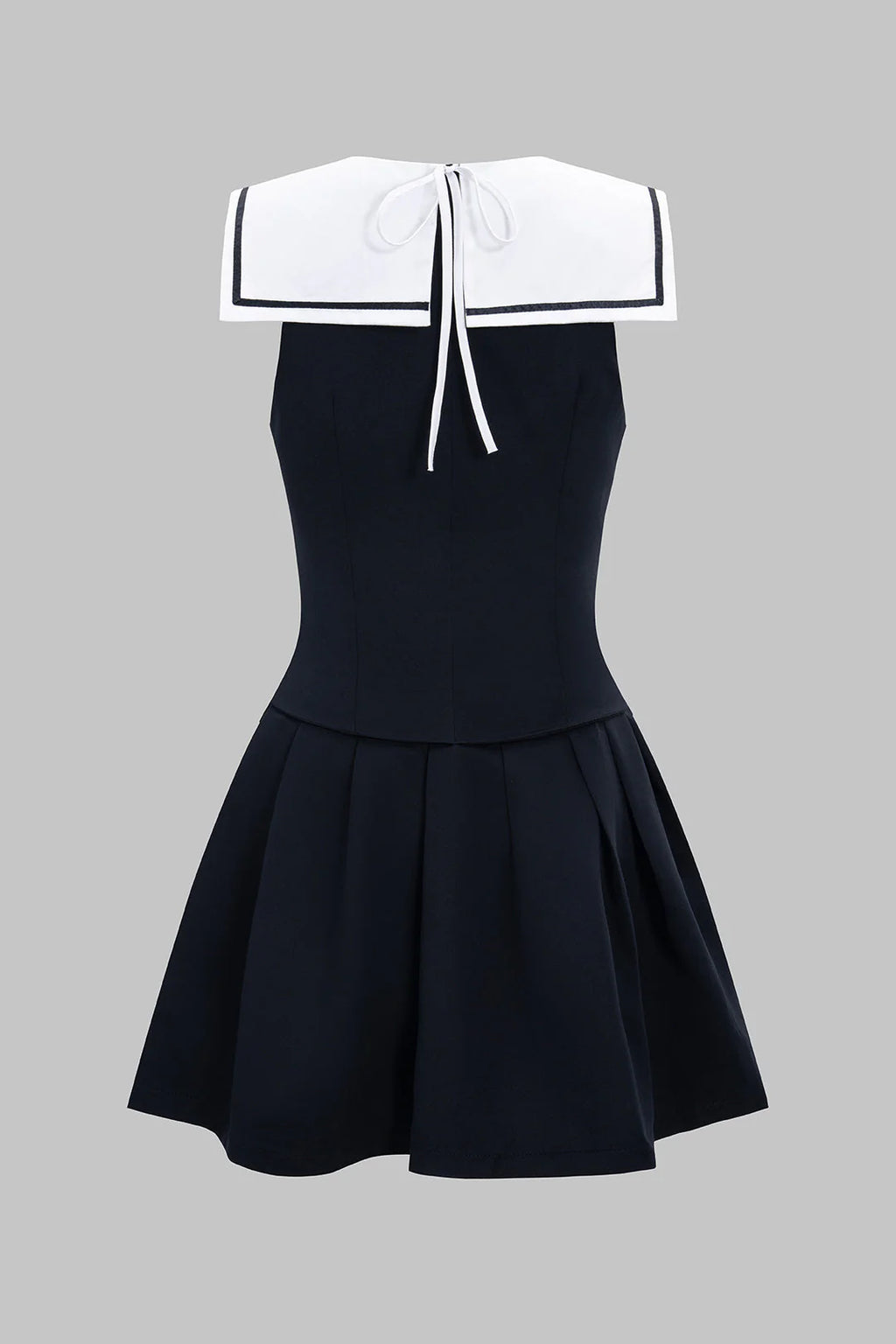 Contrast V-Neck Tie-Up Sleeveless Mini Dress