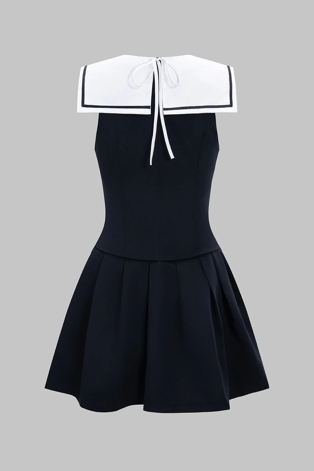 Contrast V-Neck Tie-Up Sleeveless Mini Dress