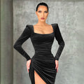 Square Neck Fold High Waist Tuxedo Dress