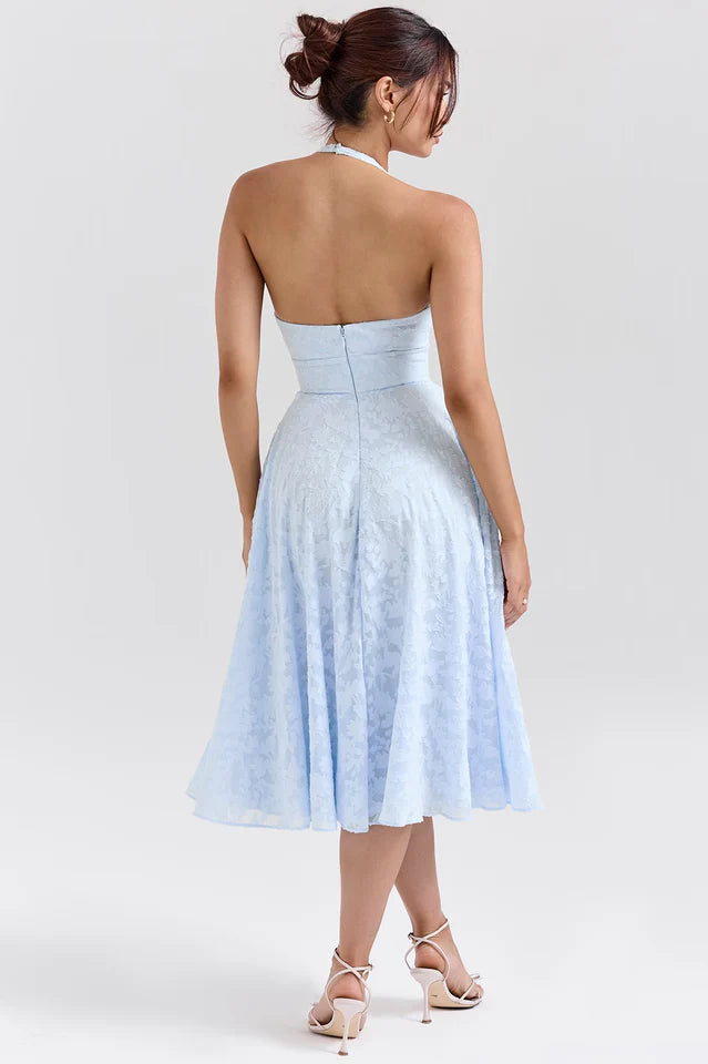 Bluebell Floral Jacquard Halter Midi Dress