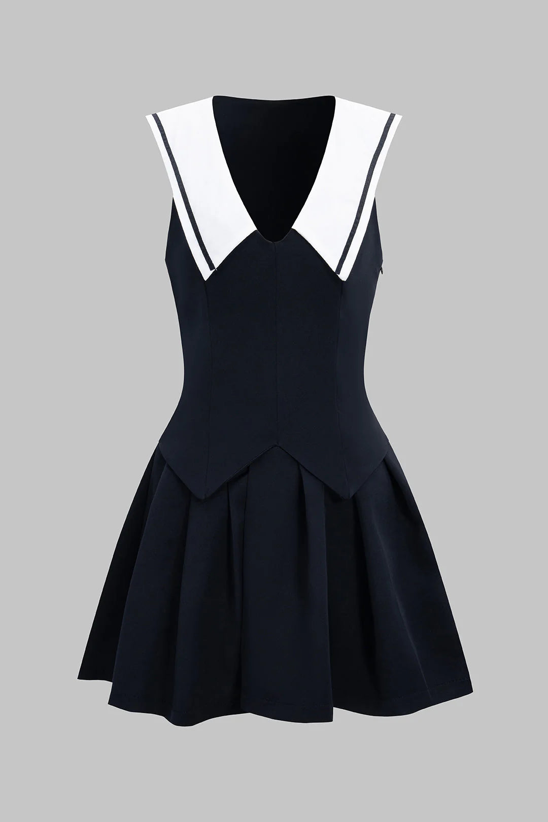 Contrast V-Neck Tie-Up Sleeveless Mini Dress