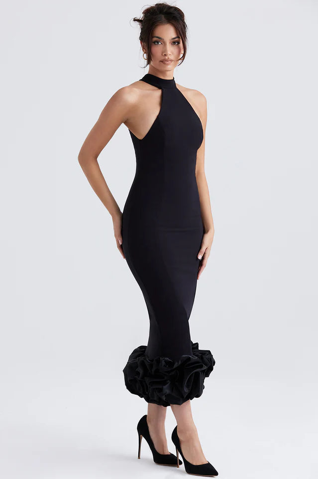 Black Peplum Midi Dress