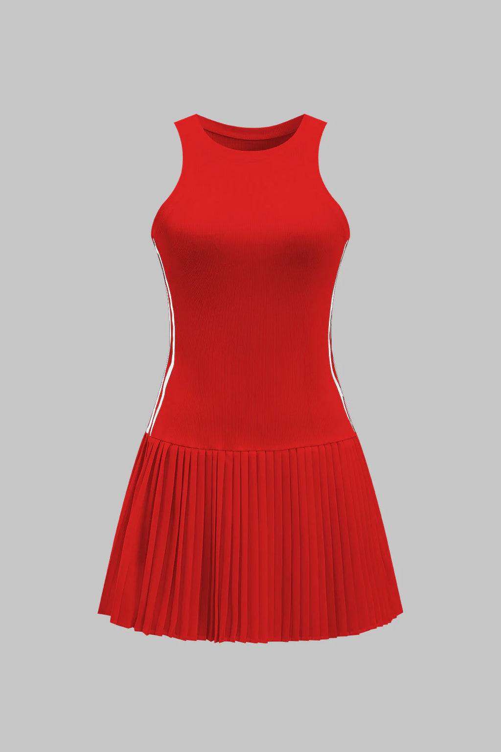 Contrast Stripe Print Pleated Tank Sleeveless Mini Dress