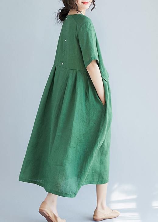Women o neck pockets cotton linen quilting dresses Photography green Dress summer