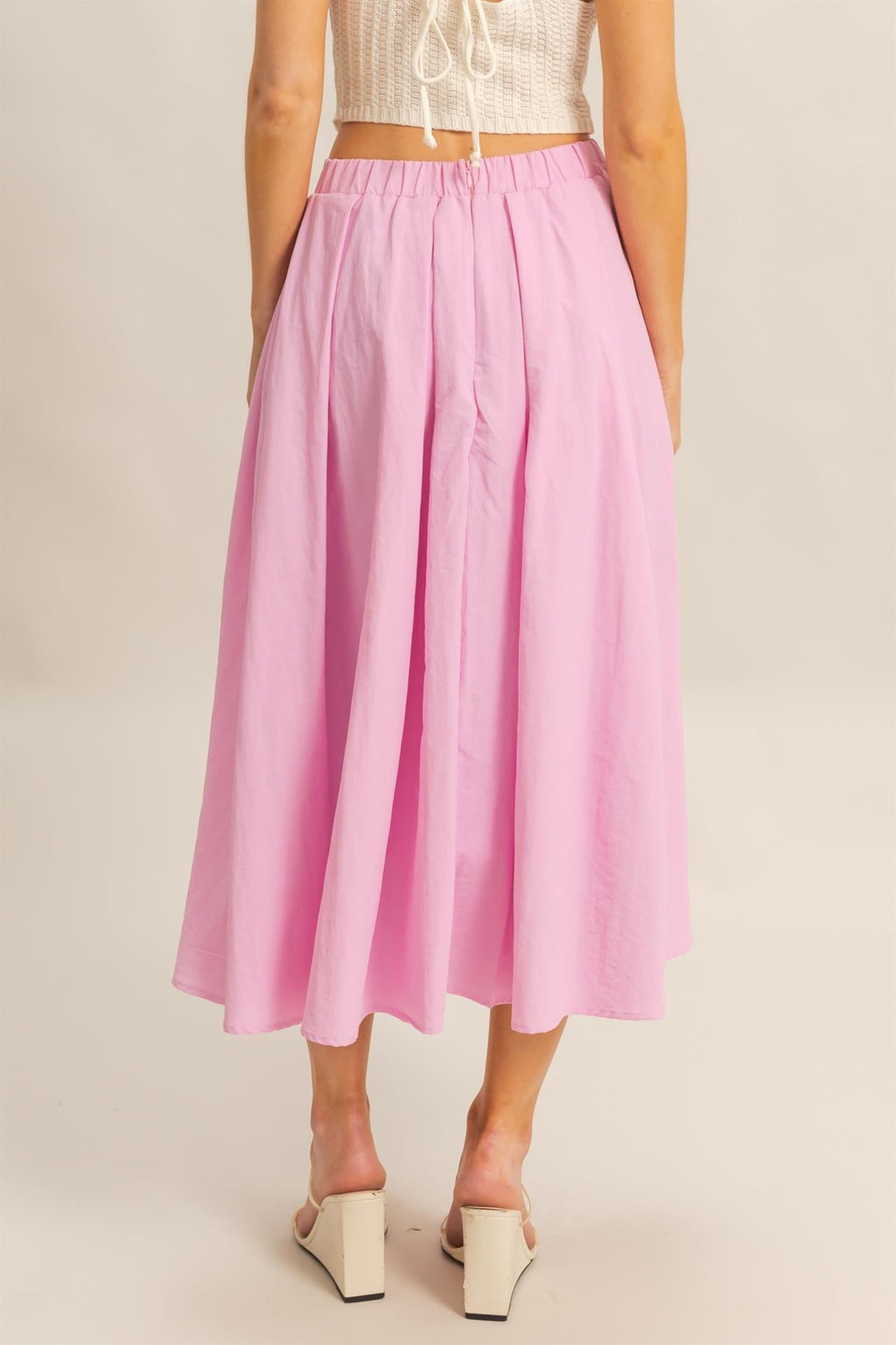 High Waist Pleated Flowy Maxi Skirt