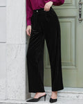 Black Velour Natural Waisted Straight Pants